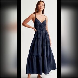 Abercrombie Flowy Tiered Maxi Navy Dress